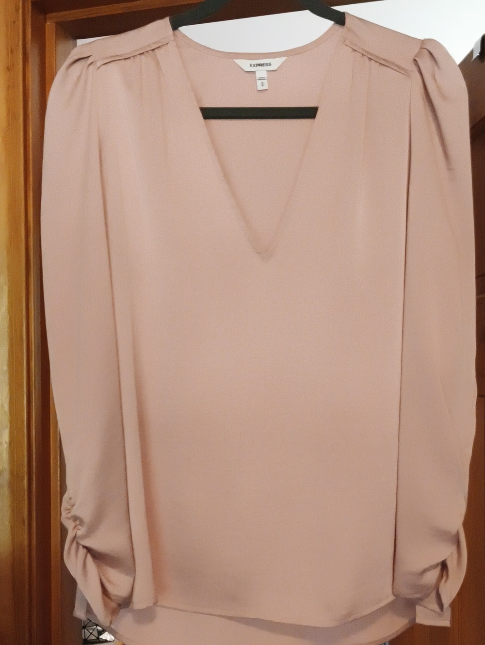 Express Blush V-Neck Long Sleeve Sateen Blouse M